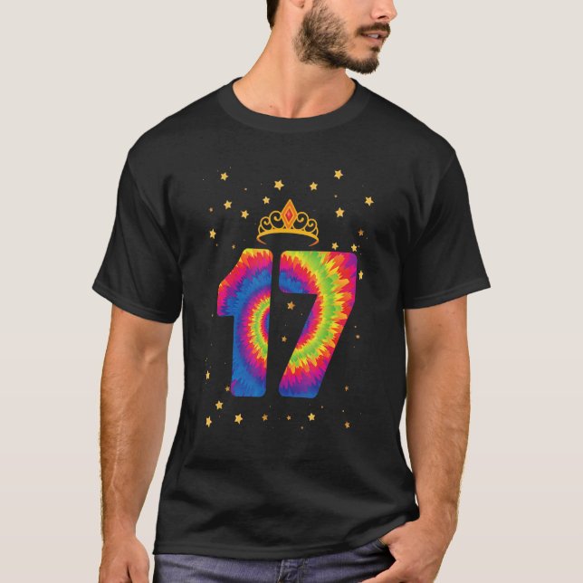 T-shirt 17e anniversaire Crown Tie Dye Girl Enfants Ados (Devant)