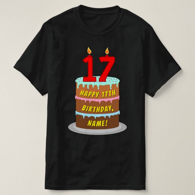 T-shirt 17e anniversaire — Fun Cake & Candles, avec nom pe (Design devant)