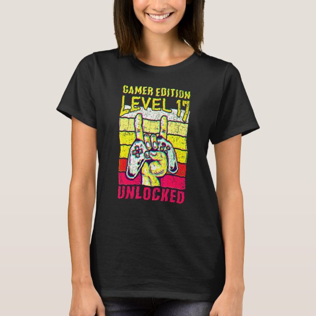 T-shirt 17th Birthday Video Gamer Edition Level 17 Unlocke (Devant)