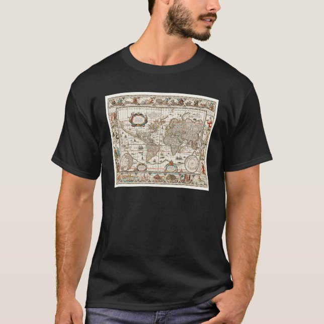 T-SHIRT 17TH CENTURY ANTIQUE WORLD MAP HISTORY GEOGRAPHY E (Devant)