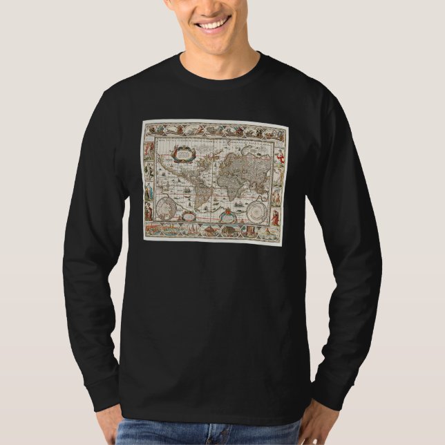 T-SHIRT 17TH CENTURY ANTIQUE WORLD MAP HISTORY GEOGRAPHY E (Devant)