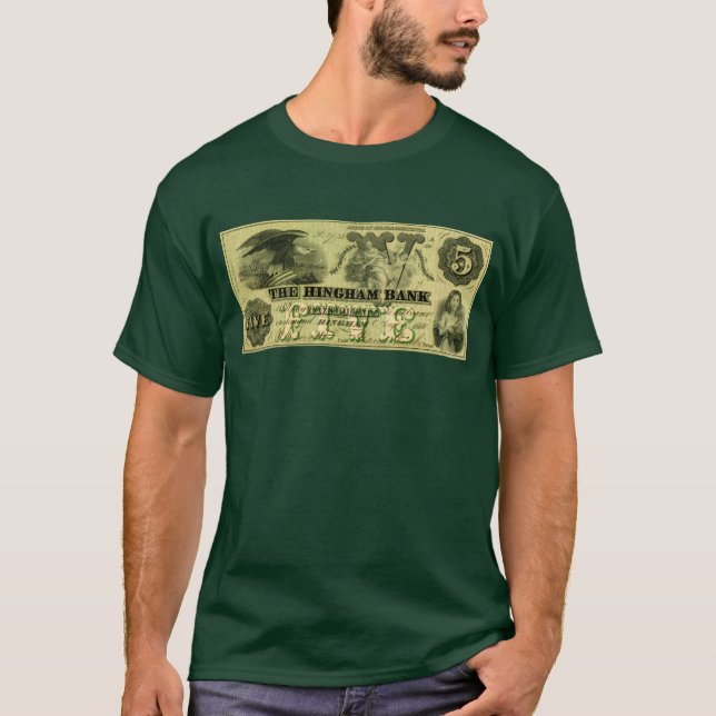 T-shirt 1860 Hingham Massachusetts Note à cinq dollars (Devant)
