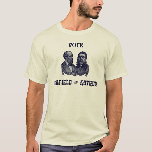 T-shirt 1880 vote Garfield et Arthur, bleus (Devant)