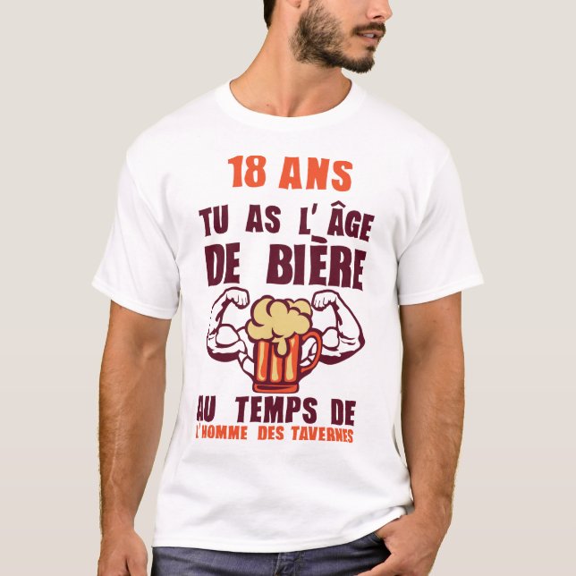 T-shirt 18 ans age biere homme taverne anniversaire (Devant)