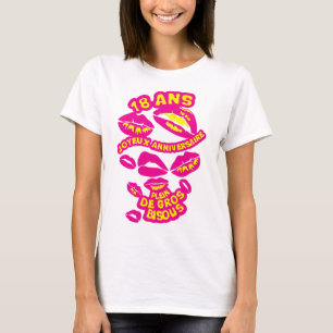 T-shirt 18 ans bisous levre bouche anniversaire