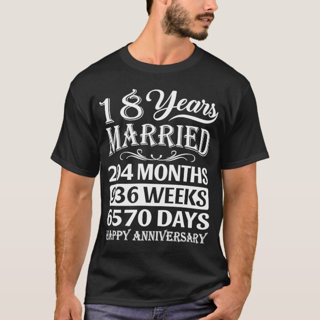 T-shirt 18 Years Married  Happy 18th Wedding Anniversary (Devant)
