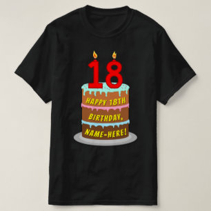 T-shirt 18e anniversaire — Fun Cake & Candles, avec nom pe