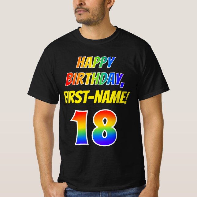 T-shirt 18e anniversaire — Gras, Amusant, Arc-en-ciel 18,  (Devant)