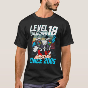 T-shirt 18e Anniversaire Jeu Niveau 18 Déverrouillé Étonna