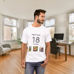 T-shirt 18e anniversaire photo personnalisée monogramme ga<br><div class="desc">Pour un 18ème anniversaire en cadeau ou pour la fête. Un collage de 3 de vos photos de lui-même amis,  famille,  intérêts ou animaux de compagnie. Personnalisez et ajoutez son nom,  18 ans et une date. Date de naissance ou date de la fête d'anniversaire. Texte gris et noir.</div>
