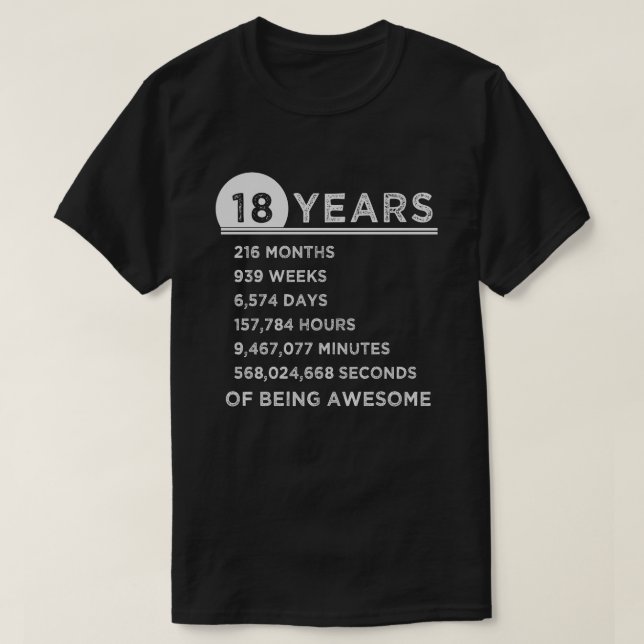 T-shirt 18ème Chemise d'anniversaire cadeaux (Design devant)