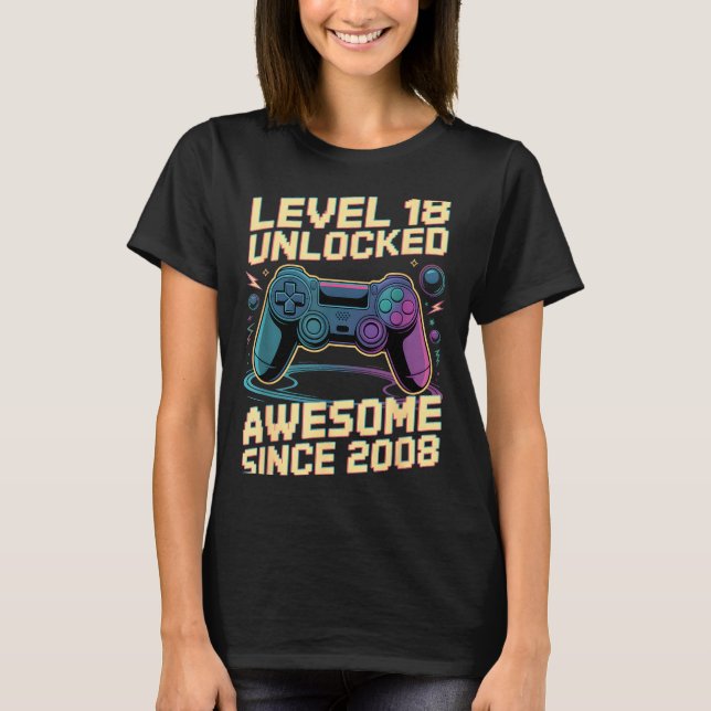 T-shirt 18th Birthday Boy Gift Level 18 Gamer 2008 18 Year (Devant)
