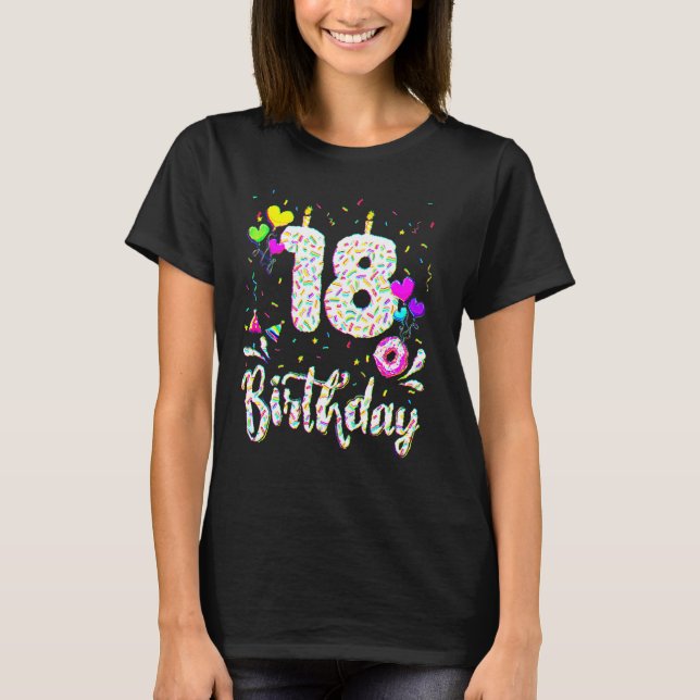 T-shirt 18th Birthday Girl Tee 18 Years Old Bday Doughnut  (Devant)