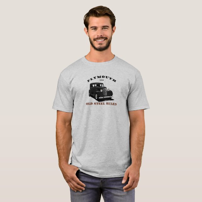 T-shirt 1934 Plymouth Chrysler. Mopar. Black Hotrod 1934. (Devant entier)