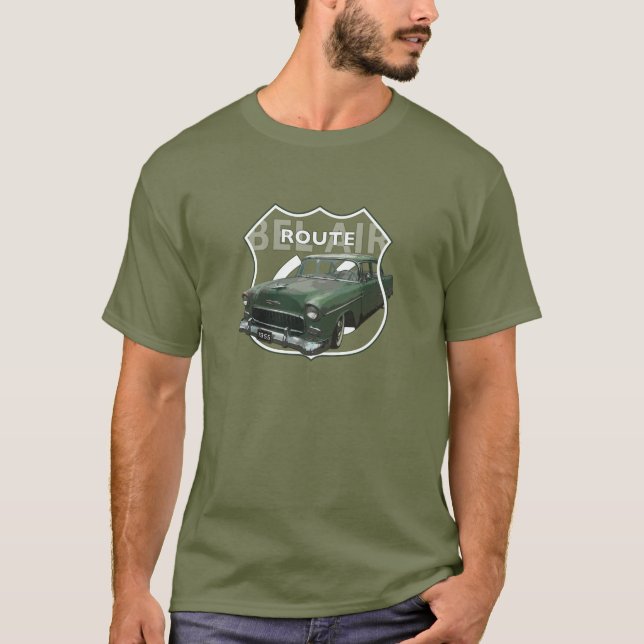 T-shirt 1955 Chevrolet Bel Air. Green Chevy 55. Américain. (Devant)