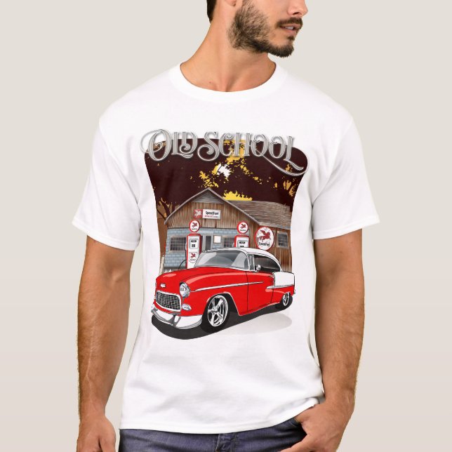 T-shirt 1955 Red & White Chevrolet Bel Air Old School (Devant)