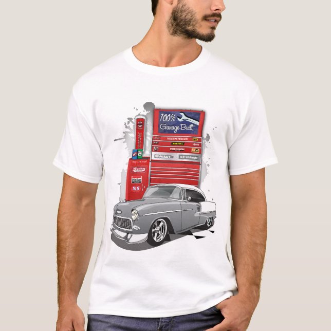 T-shirt 1955 Silver Grey Chevy Bel Air Garage Construit (Devant)