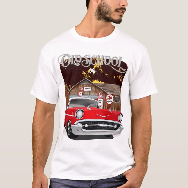 T-shirt 1957 École Vieux Rouge et Blanc Chevy Bel Air (Devant)