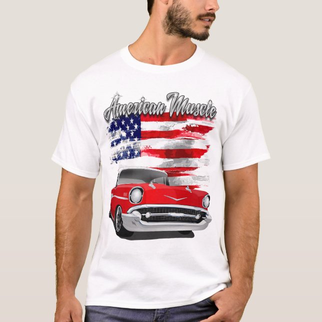 T-shirt 1957 Musique rouge et blanche américaine Chevy Bel (Devant)