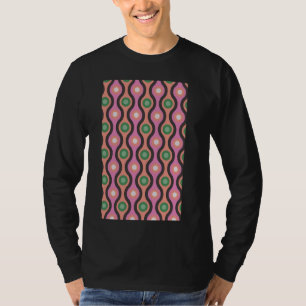 T-shirt 1960's RETRO WAVE ET CERCLE MOTIF ROSE ET GREE