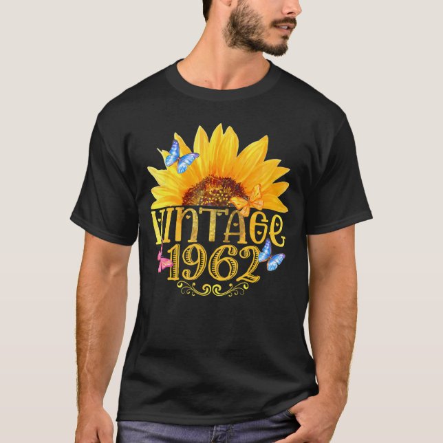 T-shirt 1962 Tournesol Floral Butterfly Funny 62E Birthda (Devant)
