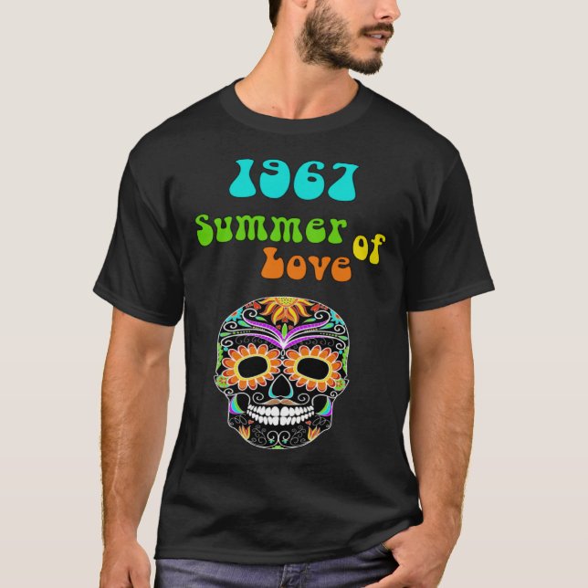 T-shirt 1967 Summer of Love Colourful Hippie Skull (Devant)