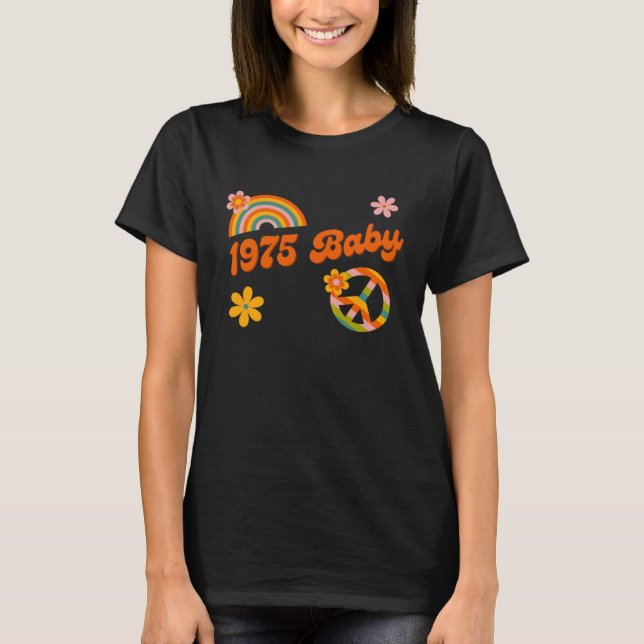 T-shirt 1975 Baby Retro Flowers Peace Sign Groovy Hippie C (Devant)