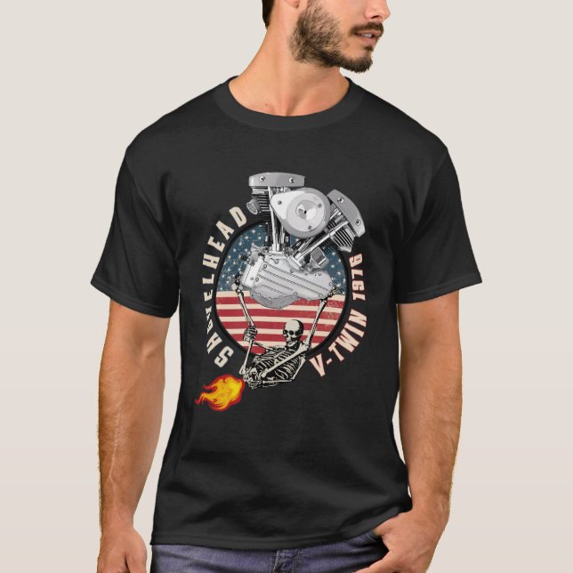 T-shirt 1976 HD Shovelhead VTwin Flame Farting Motorcycle  (Devant)