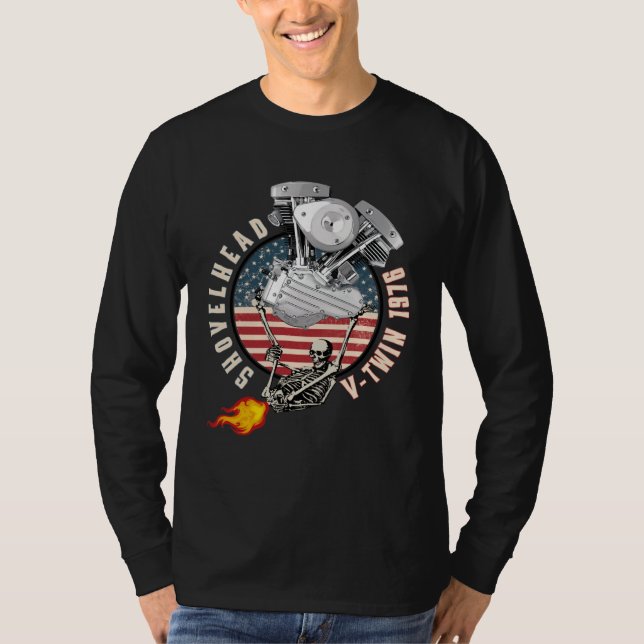 T-shirt 1976 HD Shovelhead VTwin Flame Farting Motorcycle  (Devant)