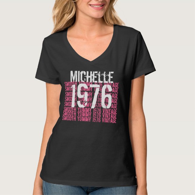 T-shirt 1976 noms faits sur commande blancs d'anniversaire (Devant)