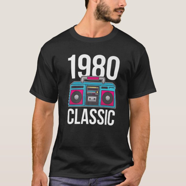 T-shirt 1980 Année De Naissance I Boombox Rétro B-Day (Devant)