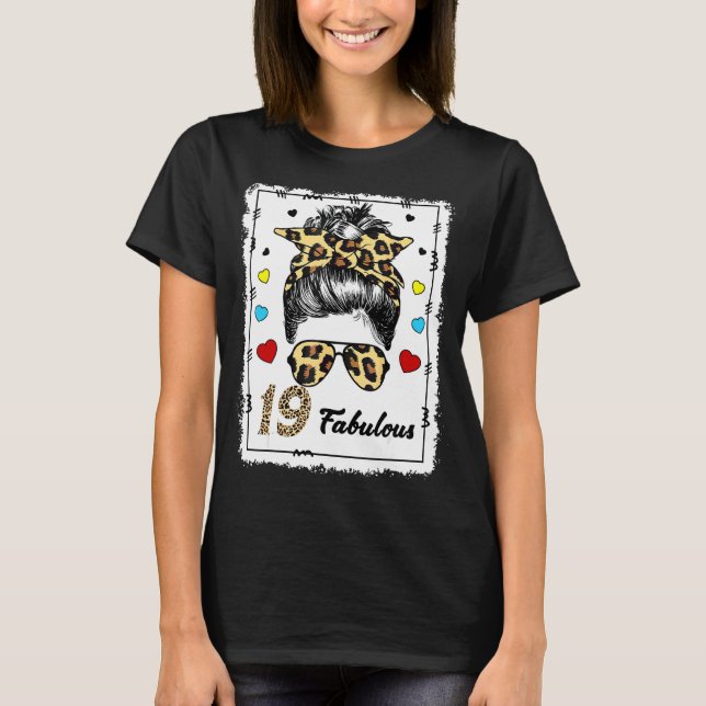 T-shirt 19 Ans Fabuleux Messy Bun Leopard 2003 Naissance (Devant)