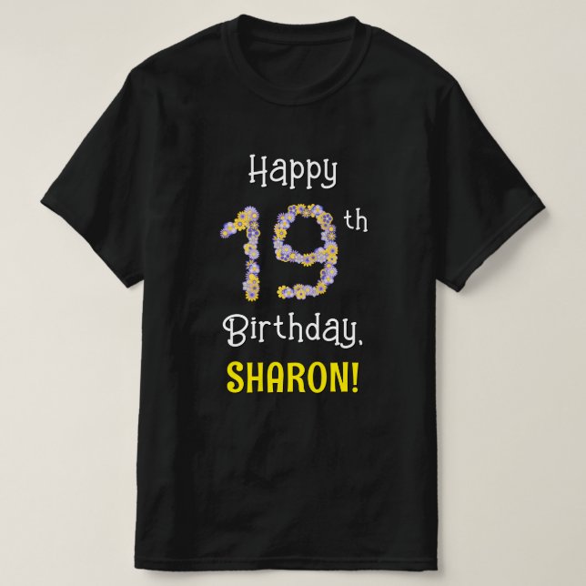 T-shirt 19e anniversaire : Fleurs florales Numéro "19" + N (Design devant)