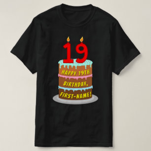 T-shirt 19e anniversaire — Fun Cake & Candles, avec nom pe