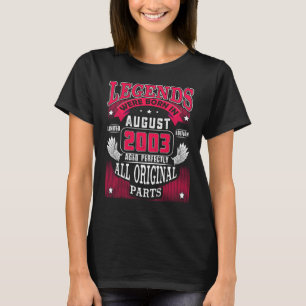 T-shirt 19e anniversaire Légendes nées en août 2003 19 a