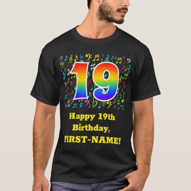 T-shirt 19e anniversaire : Symboles de musique colorée, Ar (Devant)