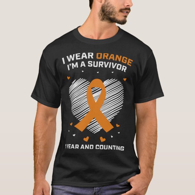 T-shirt 1 an Cancer Libre Leucémie Survivante Cadeaux Oran (Devant)