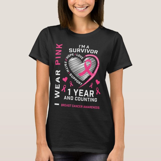 T-shirt 1 an Cancer Libre Maman Pink Sensibilisation Danse (Devant)