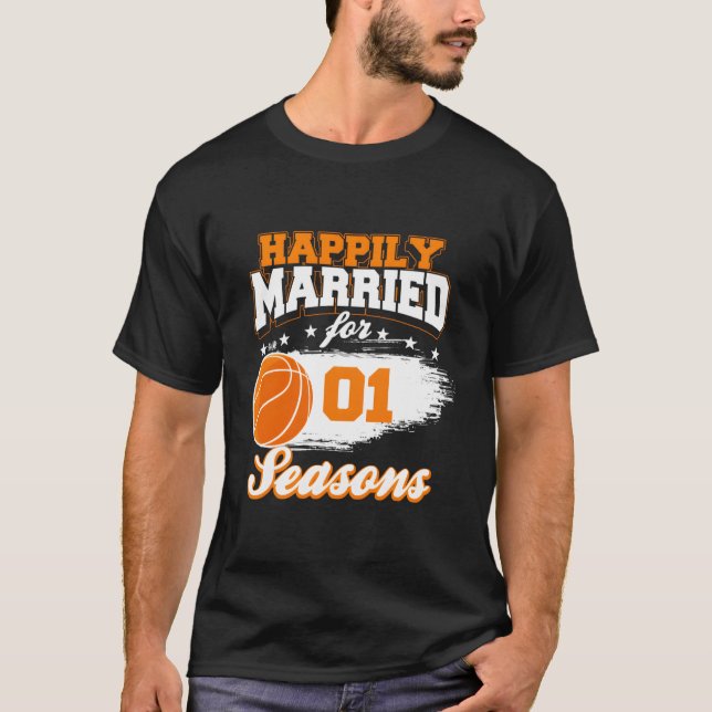 T-shirt 1 an Mariage anniversaire de basket-ball marié (Devant)