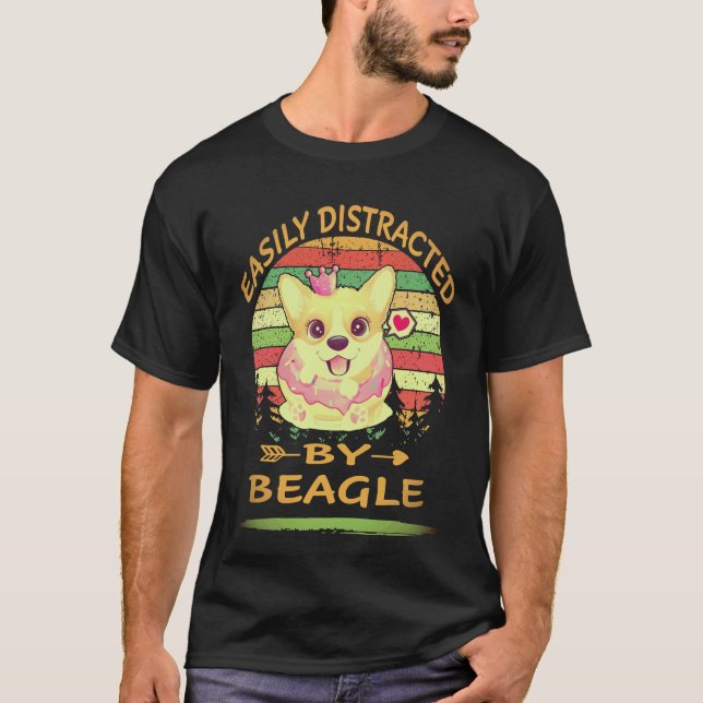 T-shirt 1 Facilement Distrait Par Beagle (Devant)