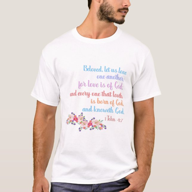 T-shirt 1 Jean 4:7 Verset de la Bible Texte Arc-en-ciel (Devant)