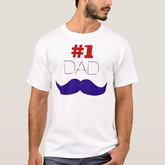 T-shirt #1 Papa Moustache rouge blanc et bleu - Numéro un (Devant)
