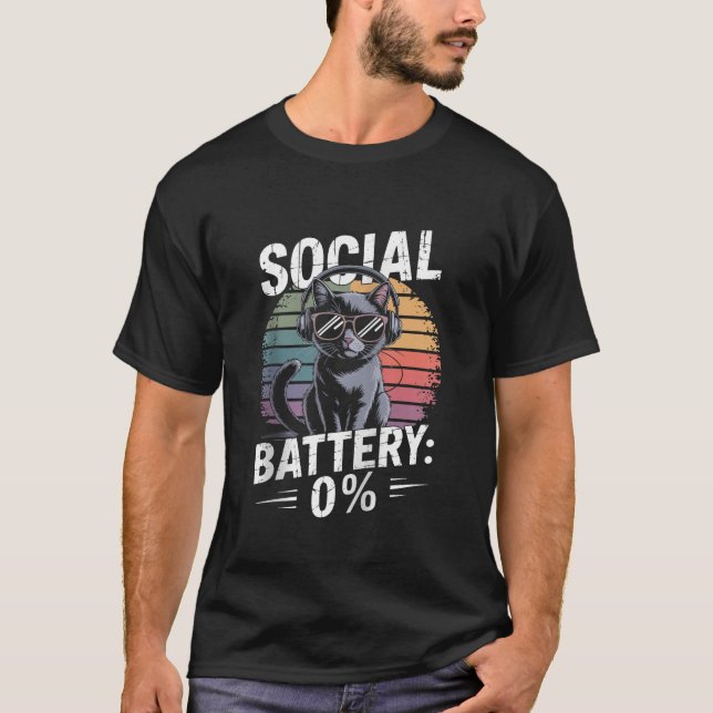 T-shirt 1 Social Battery Sarcastic Funny Introverted Cat M (Devant)