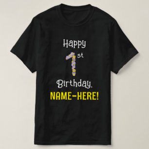 T-shirt 1er anniversaire : Fleurs florales Numéro "1" + No