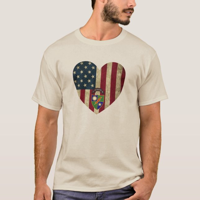 T-shirt 1er Bataillon 75e Ranger Reg American Heart Flag (Devant)
