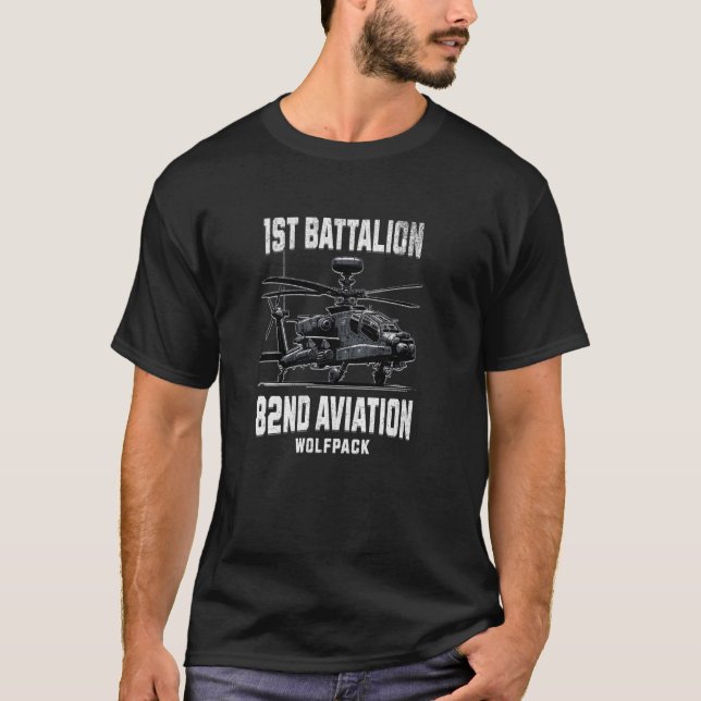 T-shirt 1er Bataillon 82e Avion Apache Hélicoptère Vete (Devant)