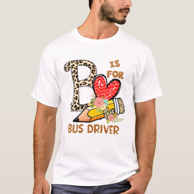 T-shirt 1Er Jour De Conduite De Bus Scolaire Leopard Flowe (Devant)