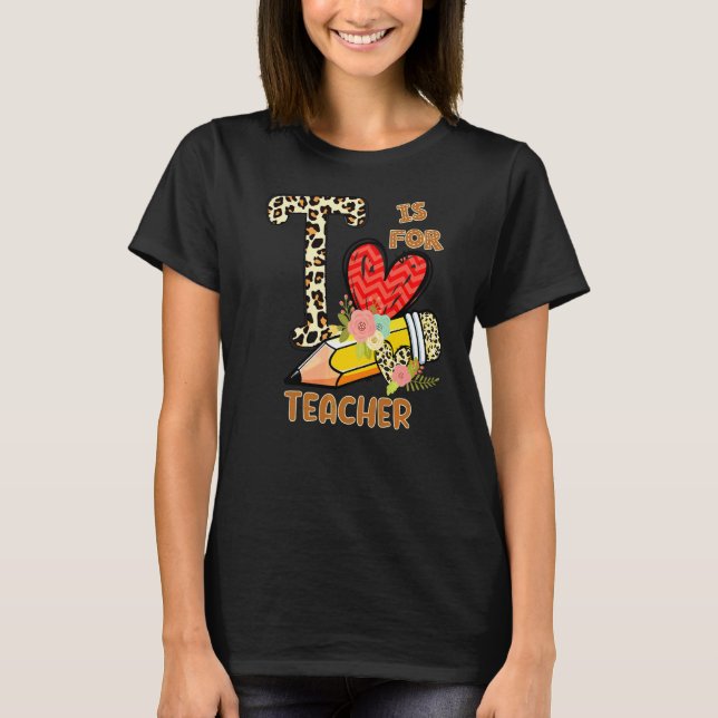 T-shirt 1er Jour D'école Professeur Léopard Fleurs Profess (Devant)