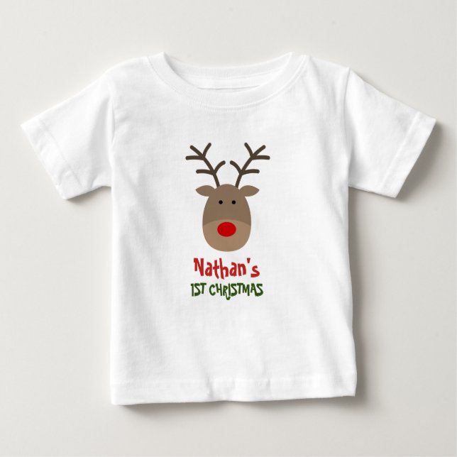T-shirt 1er Noël de bébé avec rennes mignons (Devant)