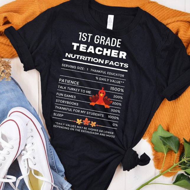 T-shirt 1ère année Enseignant Thanksgiving Nutrition Facts (Créateur téléchargé)